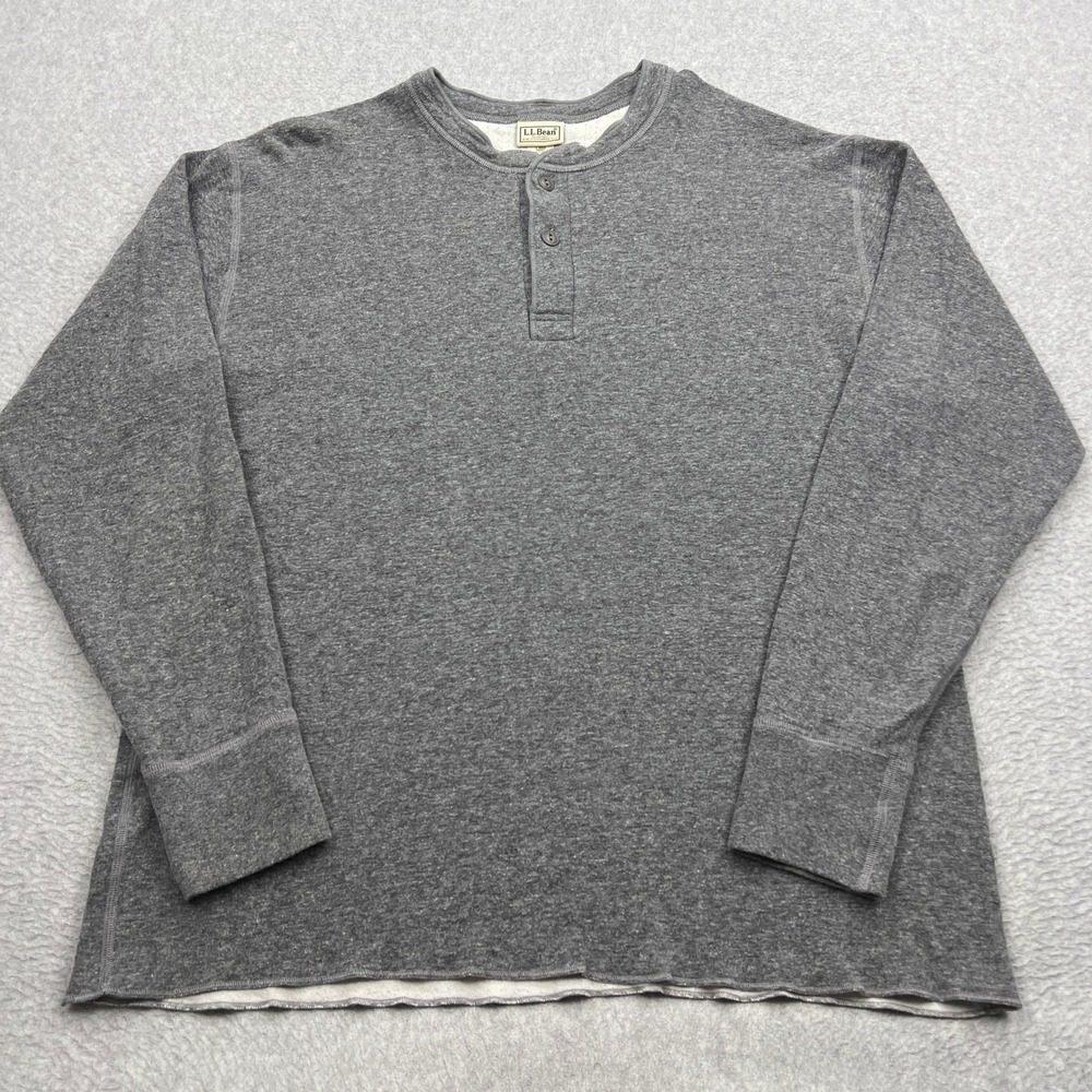 LL Bean Henley Shirt Mens Large Gray Heathered Two-Layer River Driver's Wool Top